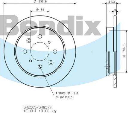BENDIX BR9577 - Гальмівний диск autocars.com.ua