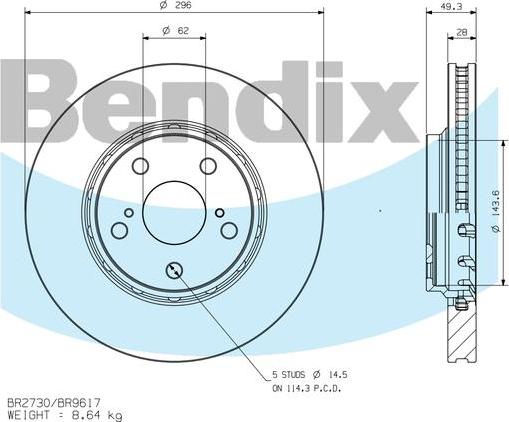 BENDIX BR9617 - Гальмівний диск autocars.com.ua
