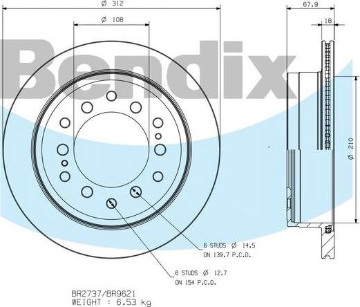 BENDIX BR9621 - Тормозной диск avtokuzovplus.com.ua