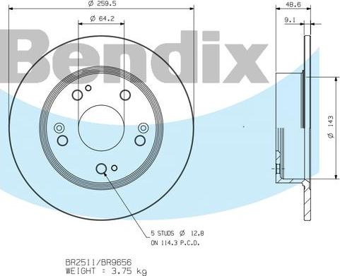 BENDIX BR9656 - Гальмівний диск autocars.com.ua