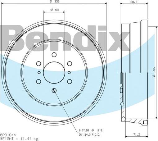 BENDIX BRD1844 - Гальмівний барабан autocars.com.ua