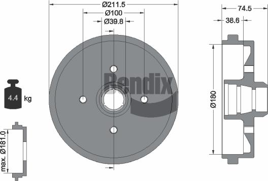 BENDIX Braking BDM1005 - Гальмівний барабан autocars.com.ua