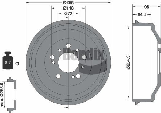 BENDIX Braking BDM1013 - Гальмівний барабан autocars.com.ua