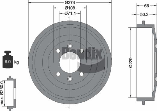 BENDIX Braking BDM1014 - Гальмівний барабан autocars.com.ua