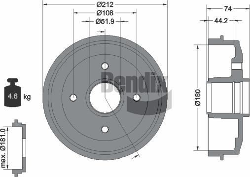 BENDIX Braking BDM1016 - Гальмівний барабан autocars.com.ua