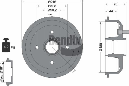 BENDIX Braking BDM1020 - Гальмівний барабан autocars.com.ua