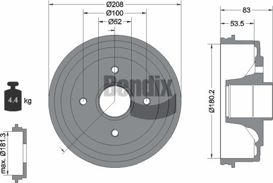 BENDIX Braking BDM1022 - Гальмівний барабан autocars.com.ua