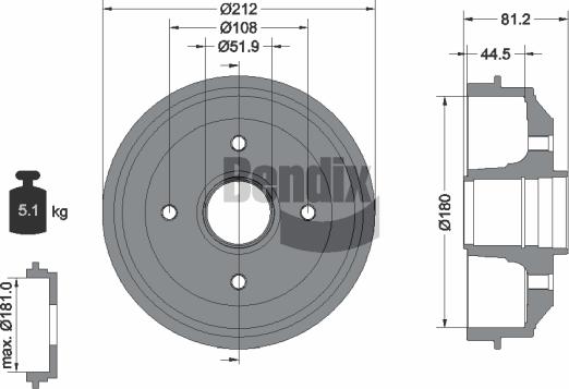 BENDIX Braking BDM1027 - Гальмівний барабан autocars.com.ua