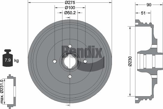 BENDIX Braking BDM1038 - Гальмівний барабан autocars.com.ua