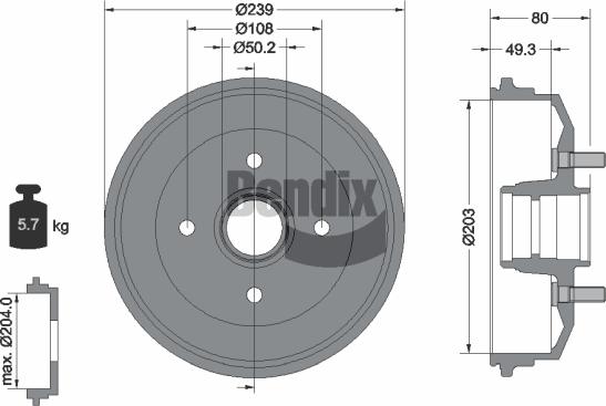 BENDIX Braking BDM1039 - Гальмівний барабан autocars.com.ua