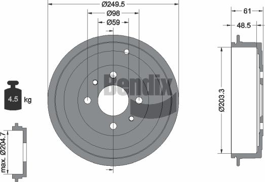 BENDIX Braking BDM1042 - Гальмівний барабан autocars.com.ua