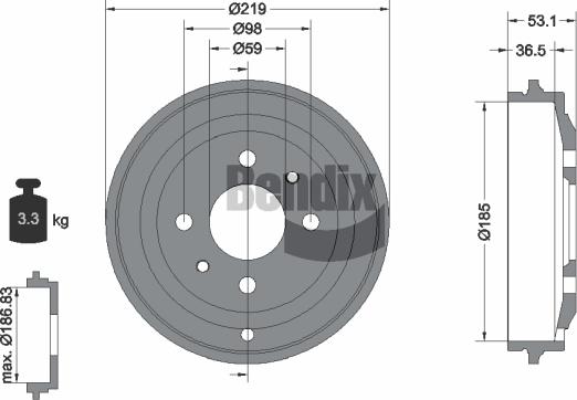 BENDIX Braking BDM1043 - Гальмівний барабан autocars.com.ua