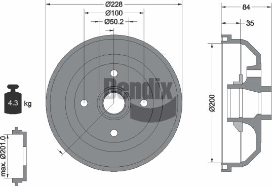 BENDIX Braking BDM1048 - Гальмівний барабан autocars.com.ua