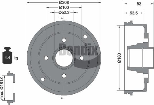 BENDIX Braking BDM1054 - Гальмівний барабан autocars.com.ua