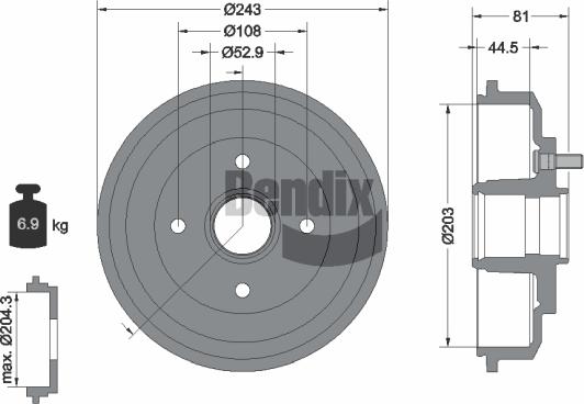 BENDIX Braking BDM1070 - Гальмівний барабан autocars.com.ua