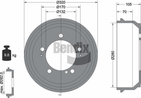 BENDIX Braking BDM1072 - Гальмівний барабан autocars.com.ua