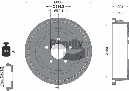 BENDIX Braking BDM1078 - Гальмівний барабан autocars.com.ua