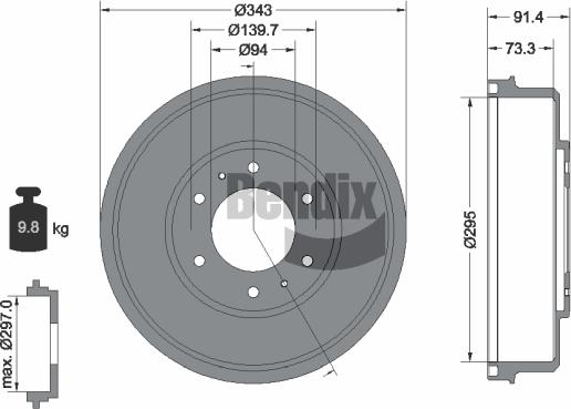 BENDIX Braking BDM1098 - Гальмівний барабан autocars.com.ua
