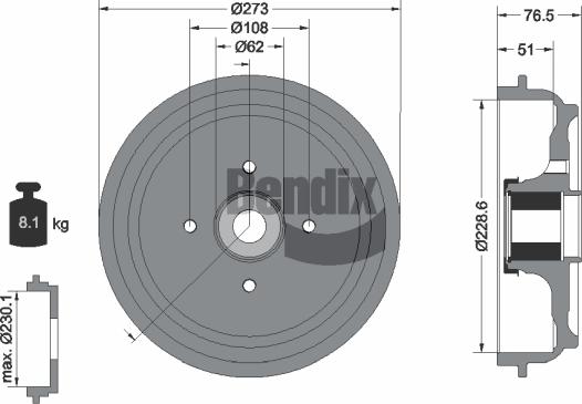 BENDIX Braking BDM1111 - Гальмівний барабан autocars.com.ua