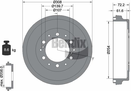 BENDIX Braking BDM1119 - Гальмівний барабан autocars.com.ua