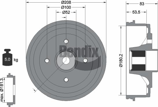 BENDIX Braking BDM1131 - Гальмівний барабан autocars.com.ua