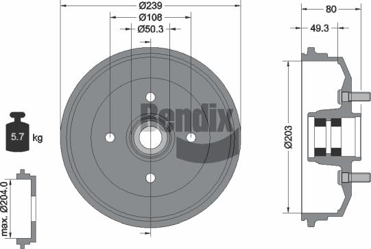 BENDIX Braking BDM1136 - Гальмівний барабан autocars.com.ua