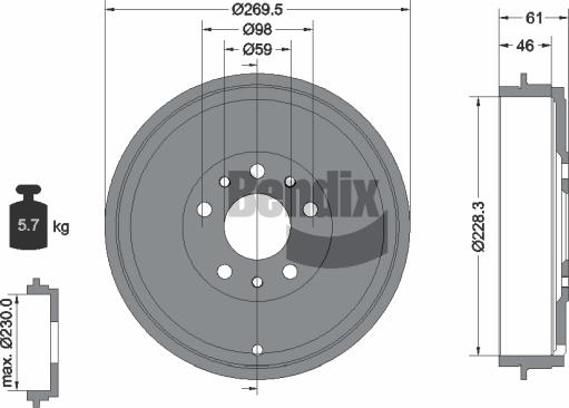 BENDIX Braking BDM1153 - Гальмівний барабан autocars.com.ua