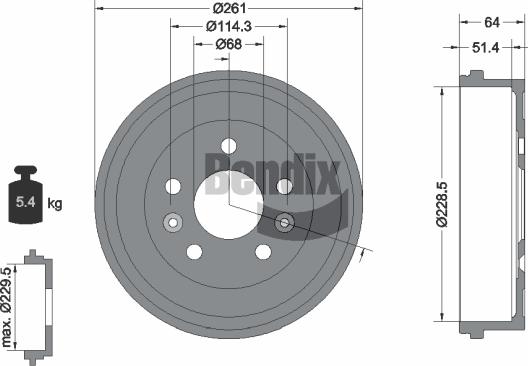 BENDIX Braking BDM1155 - Гальмівний барабан autocars.com.ua