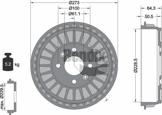 BENDIX Braking BDM1161 - Гальмівний барабан autocars.com.ua