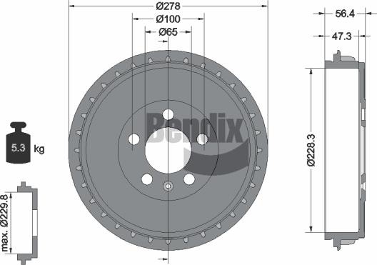 BENDIX Braking BDM1163 - Гальмівний барабан autocars.com.ua