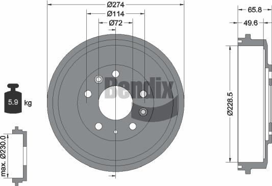 BENDIX Braking BDM1172 - Гальмівний барабан autocars.com.ua