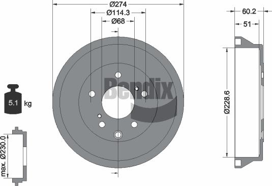 BENDIX Braking BDM1175 - Гальмівний барабан autocars.com.ua