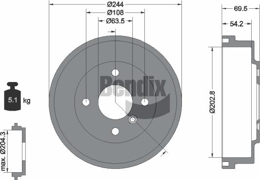 BENDIX Braking BDM1176 - Гальмівний барабан autocars.com.ua