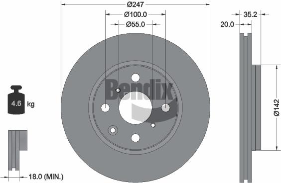 BENDIX Braking BDS1025 - Гальмівний диск autocars.com.ua