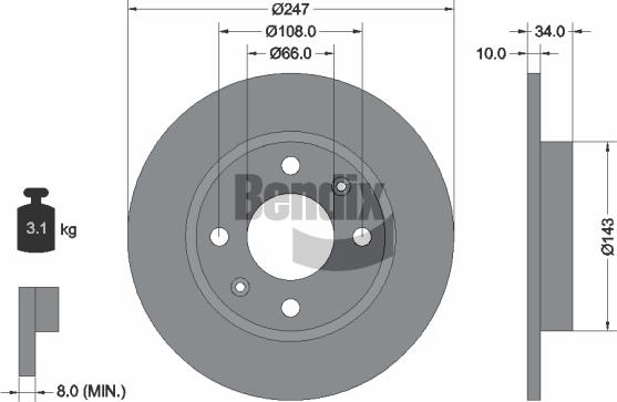 BENDIX Braking BDS1033 - Гальмівний диск autocars.com.ua