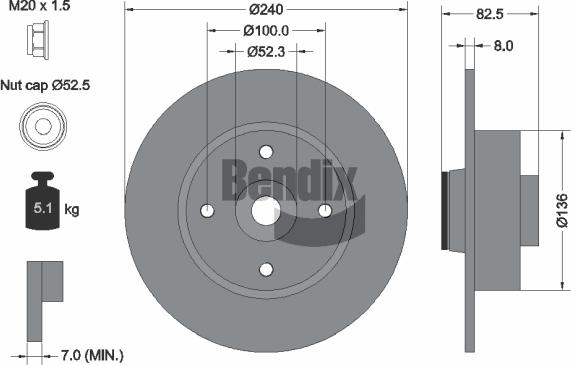 BENDIX Braking BDS1051 - Гальмівний диск autocars.com.ua
