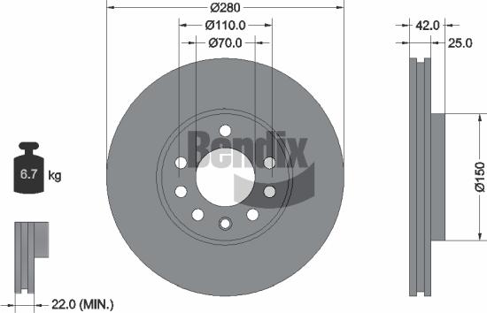 BENDIX Braking BDS1069 - Гальмівний диск autocars.com.ua