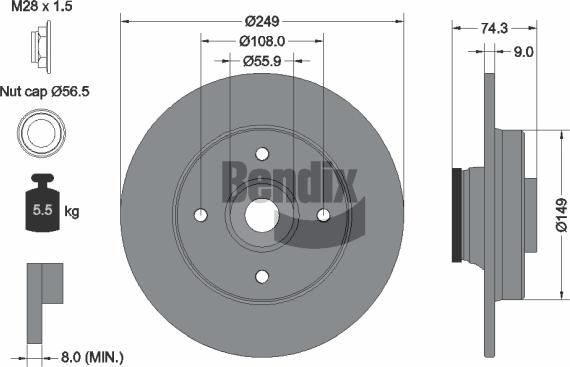 BENDIX Braking BDS1106 - Гальмівний диск autocars.com.ua
