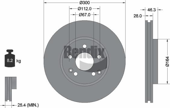 BENDIX Braking BDS1231HC - Гальмівний диск autocars.com.ua