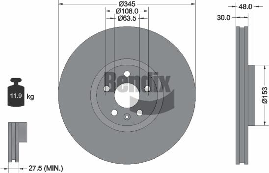 BENDIX Braking BDS1553HC - Гальмівний диск autocars.com.ua