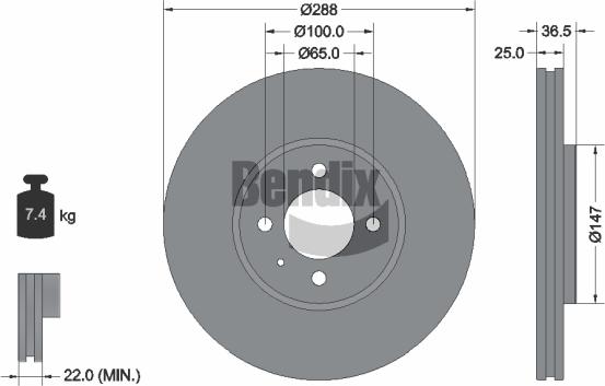 BENDIX Braking BDS1587 - Гальмівний диск autocars.com.ua