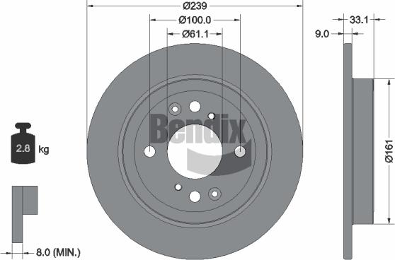BENDIX Braking BDS1593 - Гальмівний диск autocars.com.ua