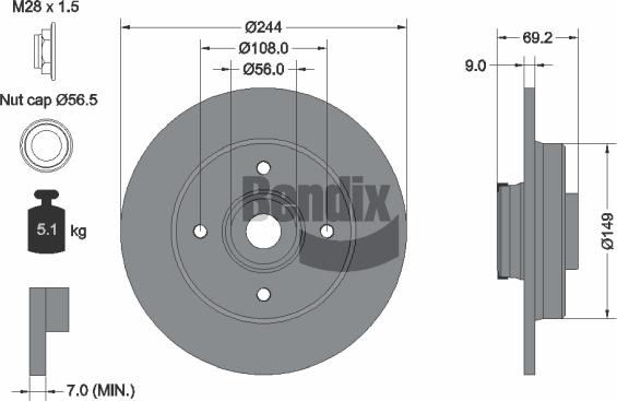 BENDIX Braking BDS1598 - Гальмівний диск autocars.com.ua