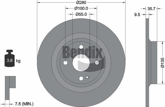 BENDIX Braking BDS1619 - Гальмівний диск autocars.com.ua