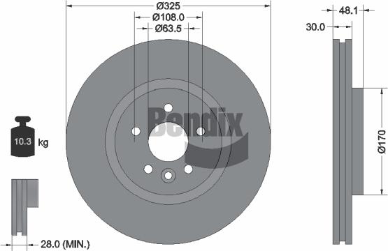 BENDIX Braking BDS1634HC - Гальмівний диск autocars.com.ua