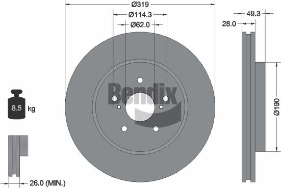 BENDIX Braking BDS1752 - Гальмівний диск autocars.com.ua