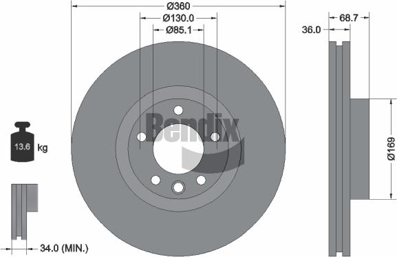 BENDIX Braking BDS1913LHC - Гальмівний диск autocars.com.ua