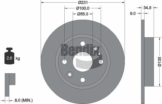 BENDIX Braking BDS2113 - Гальмівний диск autocars.com.ua