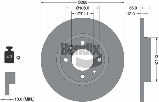 BENDIX Braking BDS2255 - Гальмівний диск autocars.com.ua