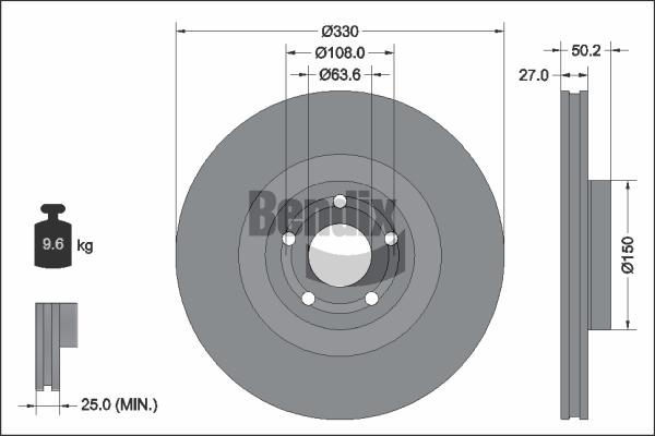 BENDIX Braking BDS2322HC - Гальмівний диск autocars.com.ua